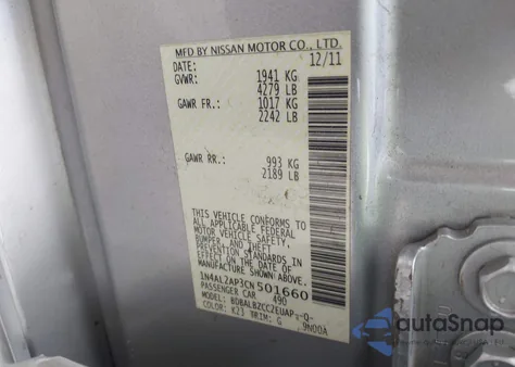 2012 Nissan Altima 2.5 S z USA, uszkodzony, nr VIN 1N4AL2AP3CN501660